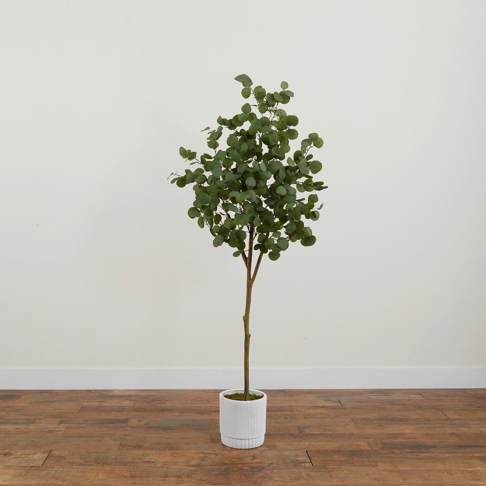 6ft. Artificial Eucalyptus Tree with White Decorative Planter