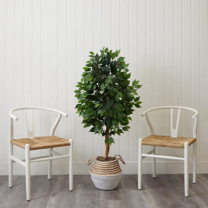 4.5ft. Artificial Ficus Tree with Double Trunk in Handmade Cotton