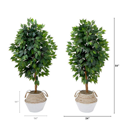4.5ft. Artificial Ficus Tree with Double Trunk in Handmade Cotton
