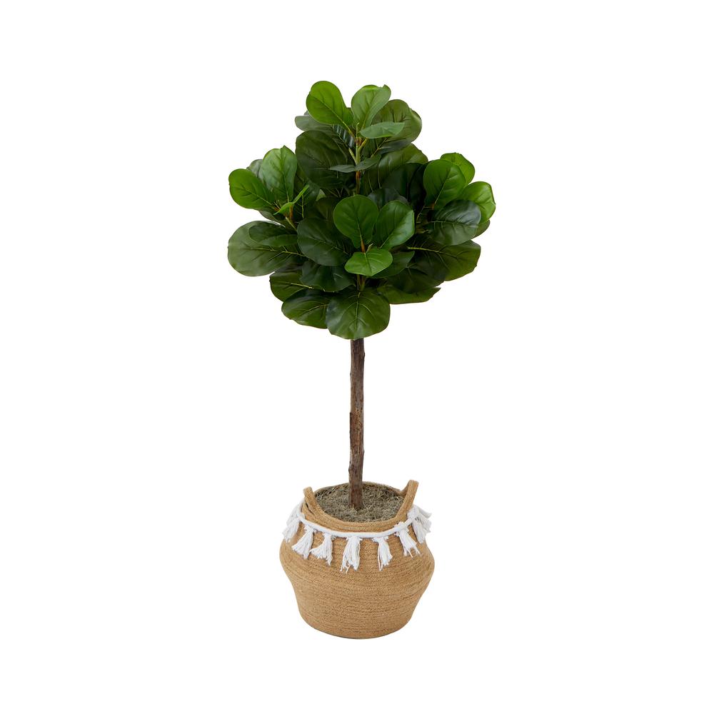 4ft. Artificial Fiddle Leaf Fig Tree with Handmade Jute & Cotton Basket