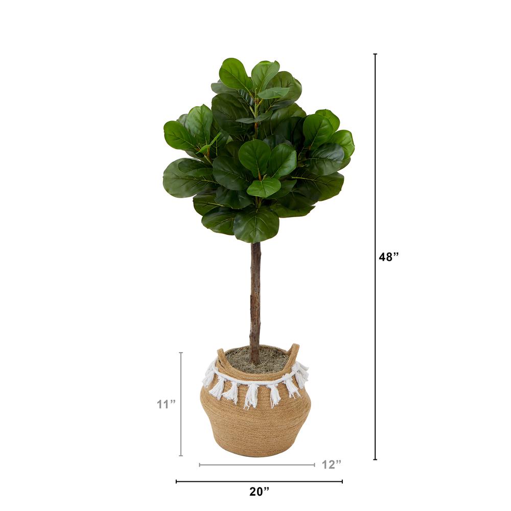 4ft. Artificial Fiddle Leaf Fig Tree with Handmade Jute & Cotton Basket