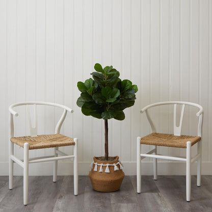4ft. Artificial Fiddle Leaf Fig Tree with Handmade Jute & Cotton Basket
