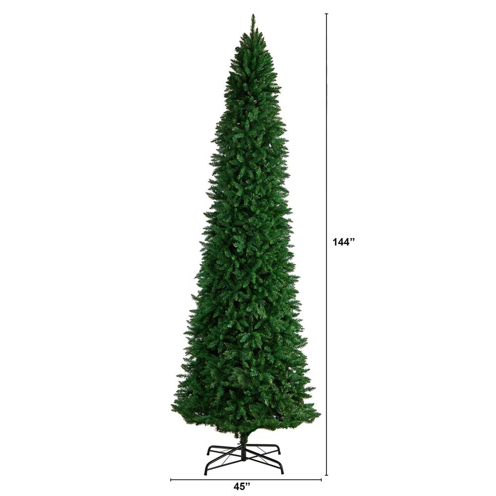 12ft. Slim Green Mountain Pine Artificial Christmas Tree