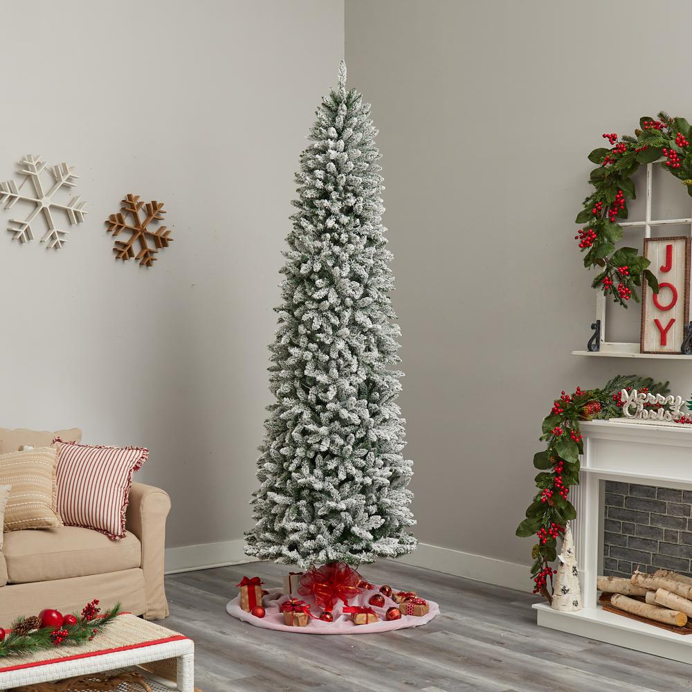 9ft. Slim Flocked Montreal Fir Artificial Christmas Tree