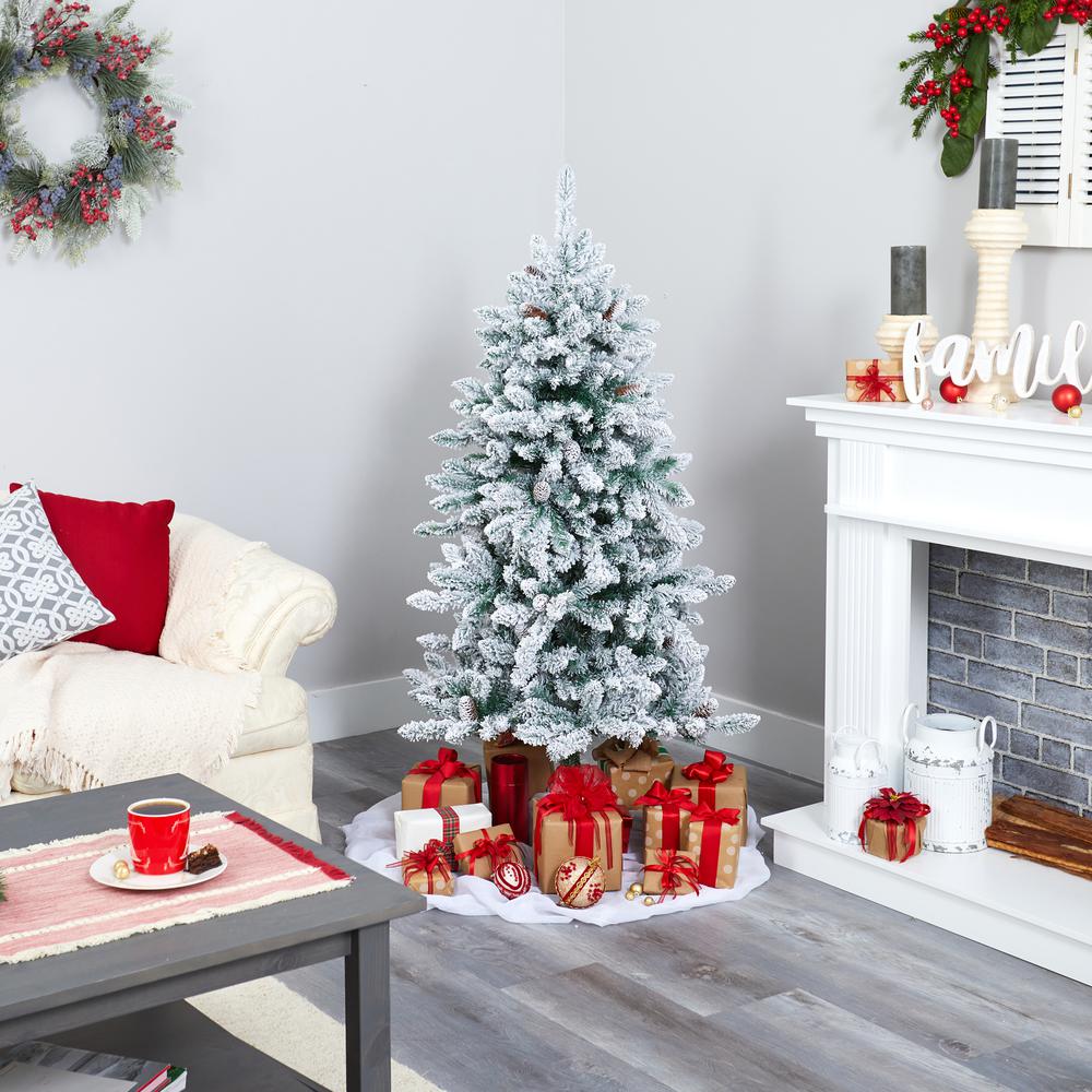 5ft. Flocked Livingston Fir Artificial Christmas Tree with Pine Cones