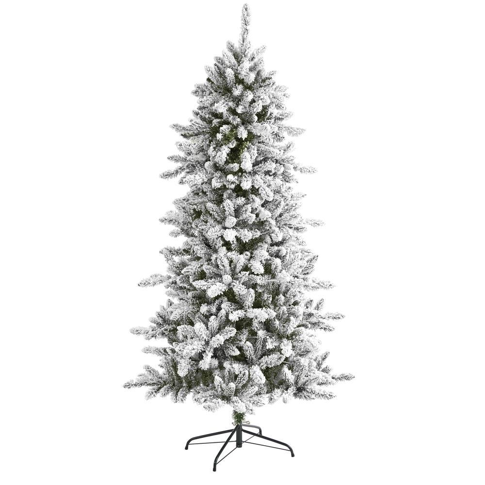 6ft. Flocked Livingston Fir Artificial Christmas Tree with Pine Cones