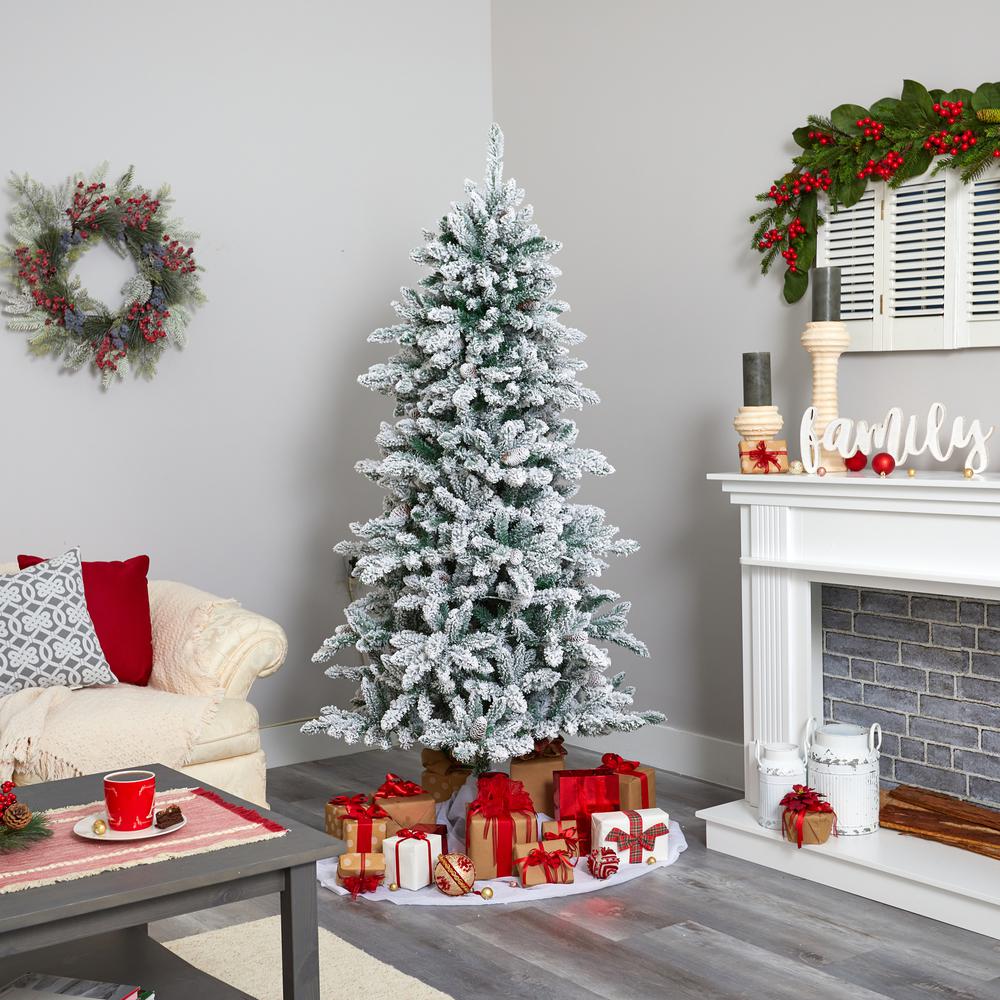 6ft. Flocked Livingston Fir Artificial Christmas Tree with Pine Cones