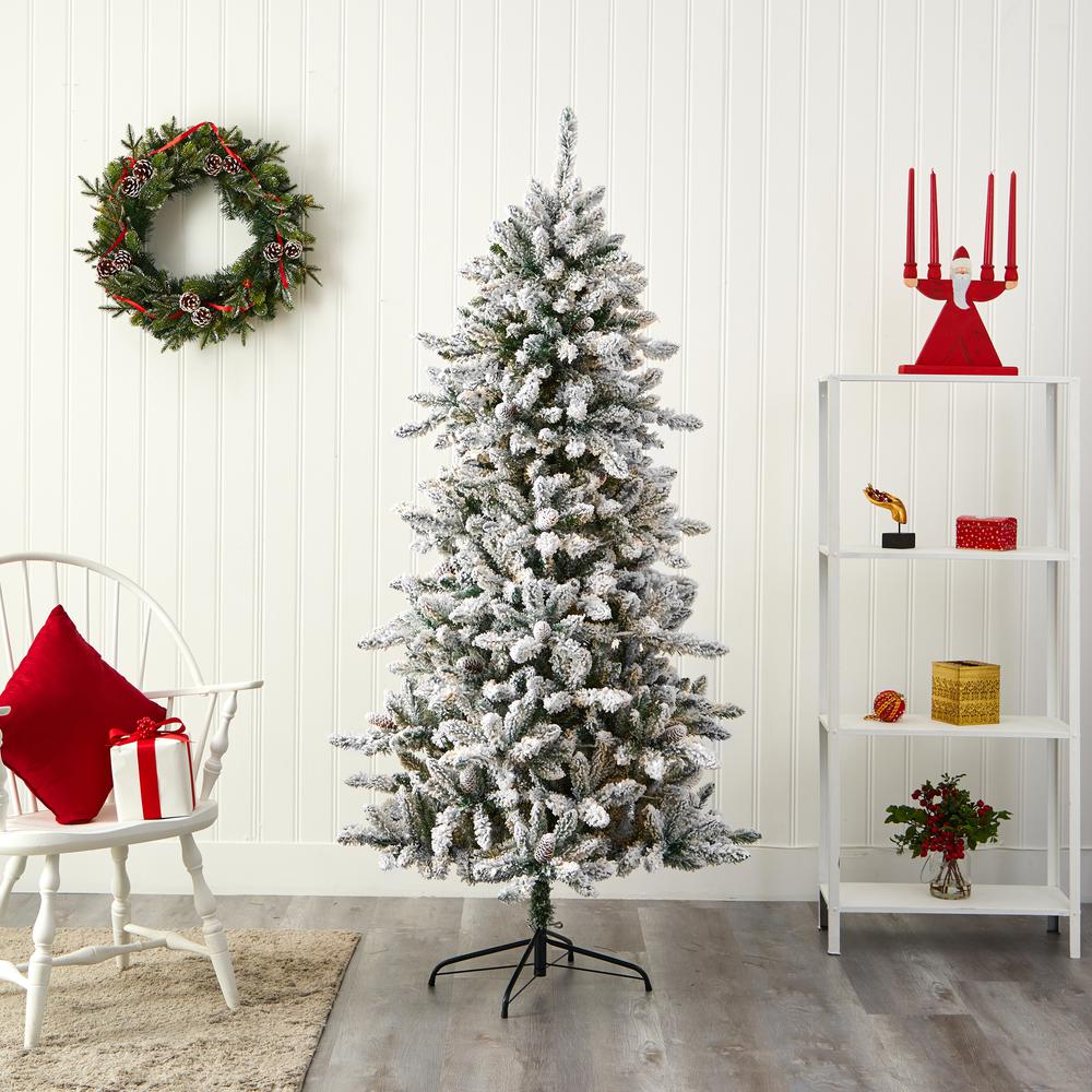 6ft. Flocked Livingston Fir Artificial Christmas Tree with Pine Cones