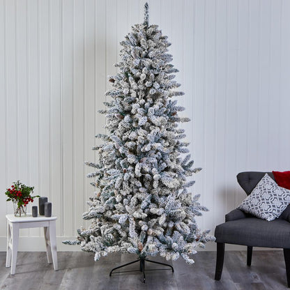 7.5ft. Flocked Livingston Fir Artificial Christmas Tree with Pine Cones
