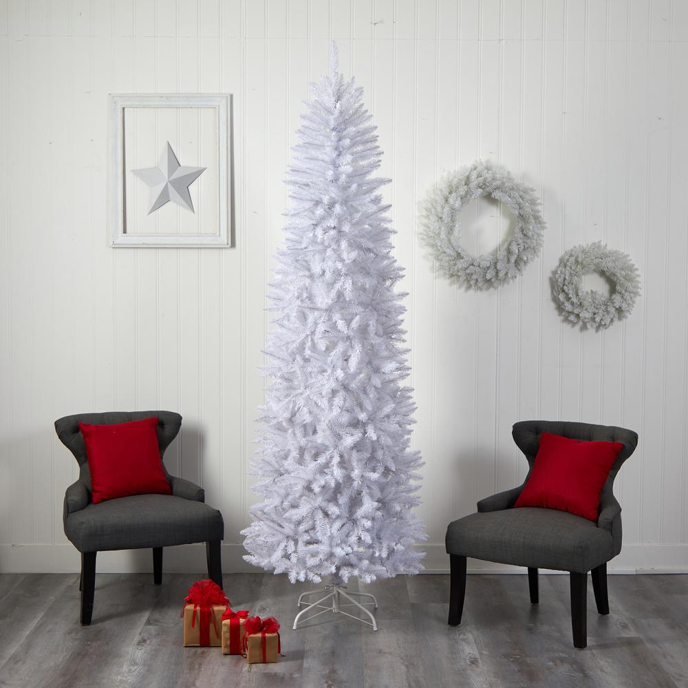 8ft. Slim White Artificial Christmas Tree with 1348 Bendable Branches