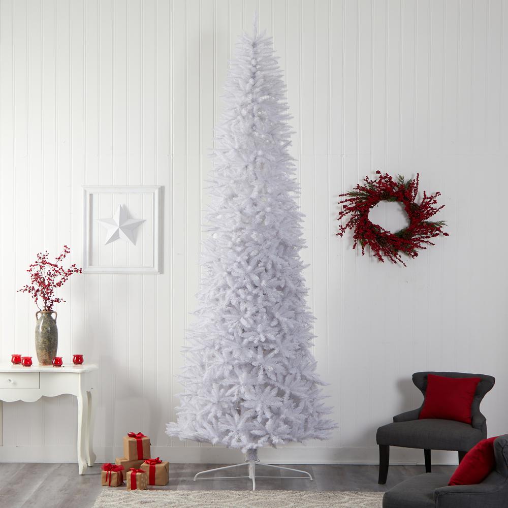 12ft. Slim White Artificial Christmas Tree with 3235 Bendable Branches