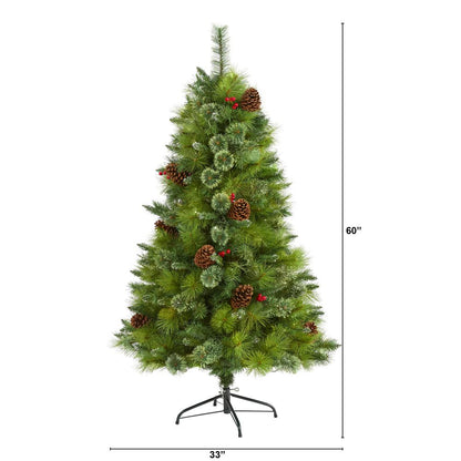 5ft. Montana Mixed Pine Artificial Christmas Tree with Pine Cones, Berries