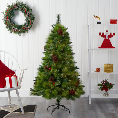5ft. Montana Mixed Pine Artificial Christmas Tree with Pine Cones, Berries