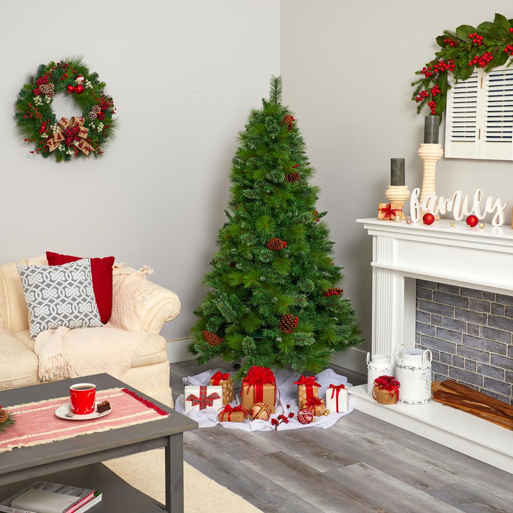 6ft. Montana Mixed Pine Artificial Christmas Tree with Pine Cones, Berries