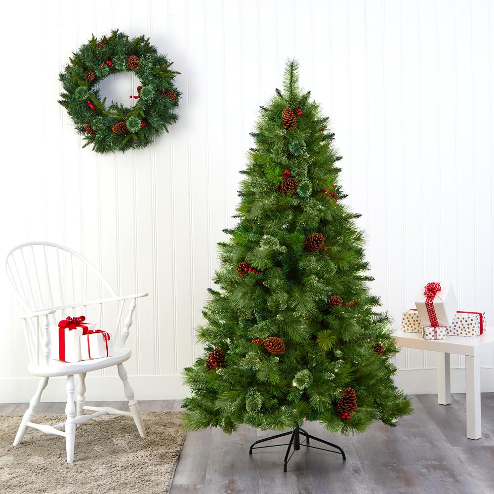 6ft. Montana Mixed Pine Artificial Christmas Tree with Pine Cones, Berries