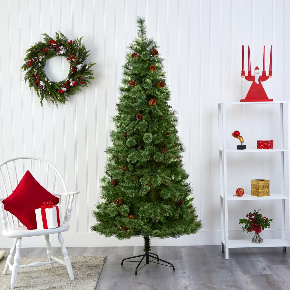 7ft. White Mountain Pine Artificial Christmas Tree with 723 Bendable Branches