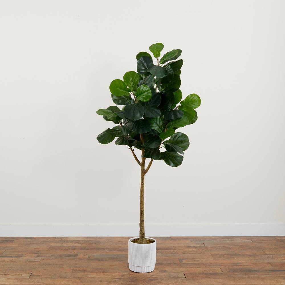 6ft. Artificial Fiddle Leaf Fig Tree with White Decorative Planter
