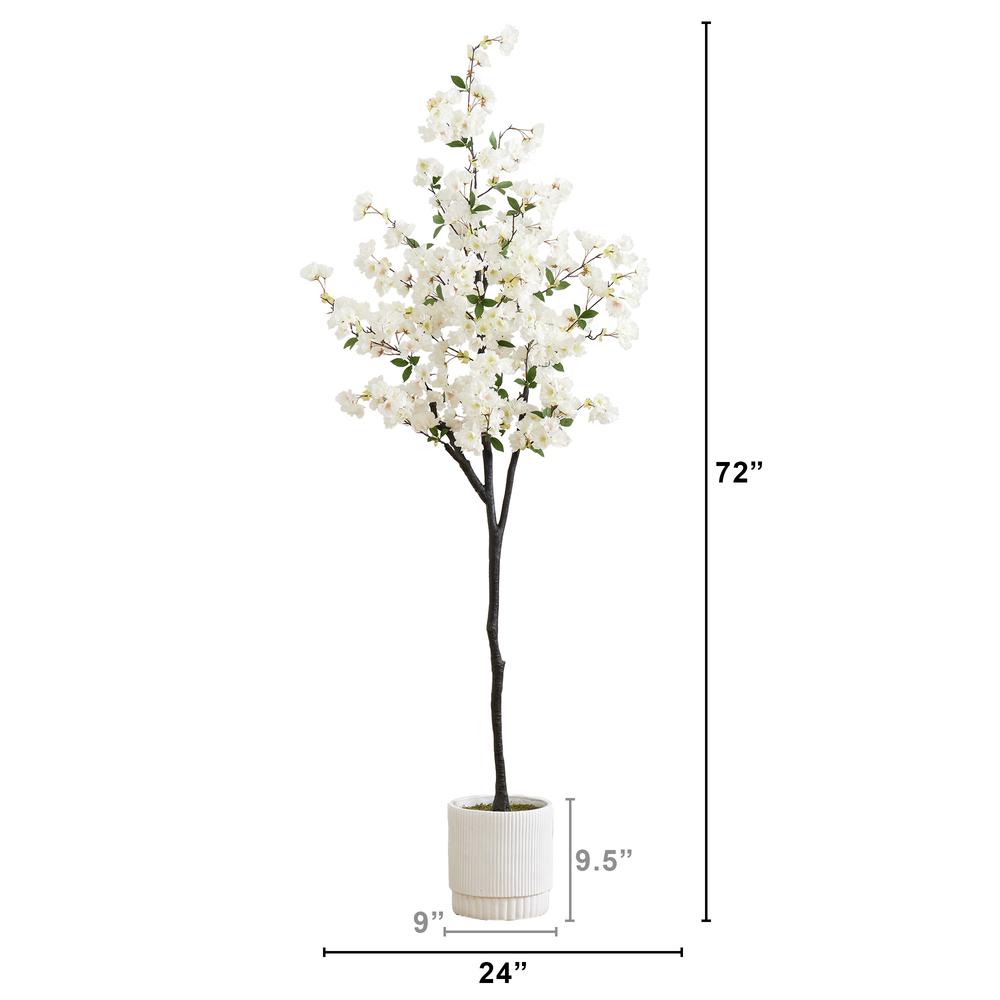 6ft. Artificial Cherry Blossom Tree with White Decorative Planter
