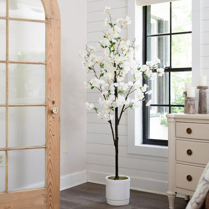 6ft. Artificial Cherry Blossom Tree with White Decorative Planter