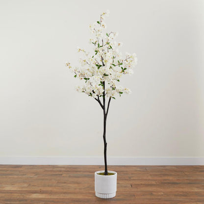6ft. Artificial Cherry Blossom Tree with White Decorative Planter