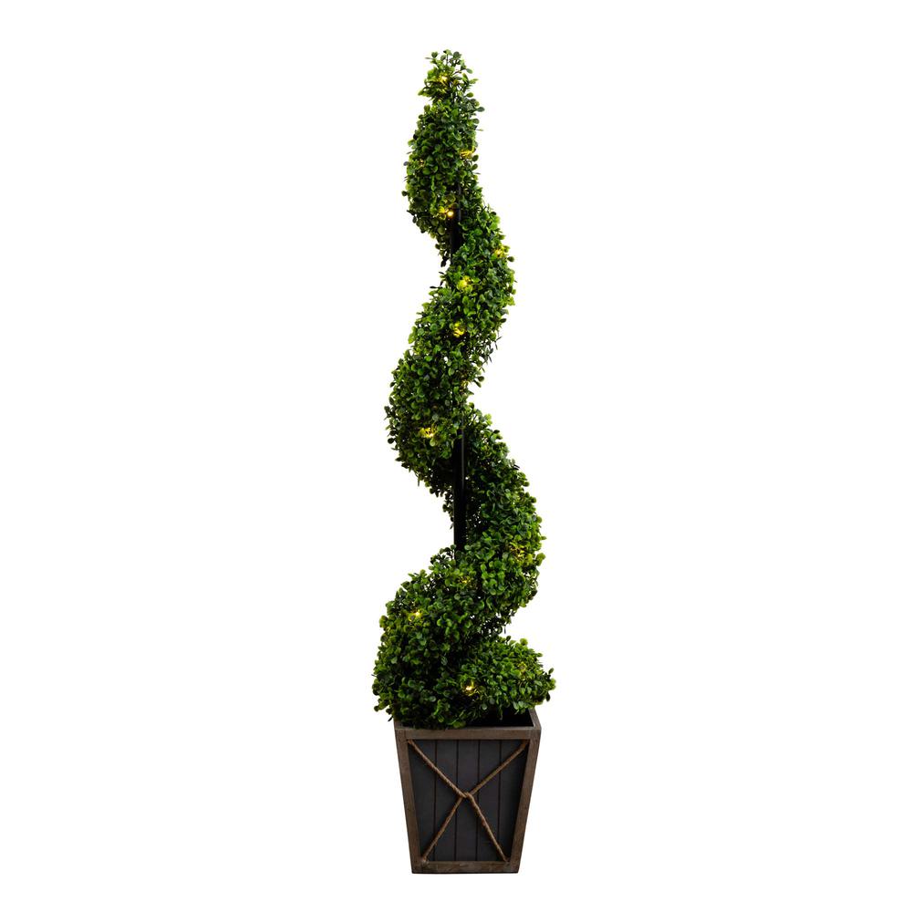 Boxwood Spiral Topiary Tree with LED Lights in Decorative Planter