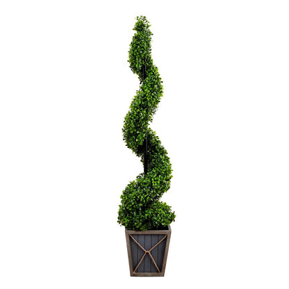 Boxwood Spiral Topiary Tree with LED Lights in Decorative Planter