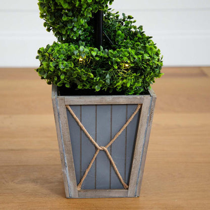Boxwood Spiral Topiary Tree with LED Lights in Decorative Planter