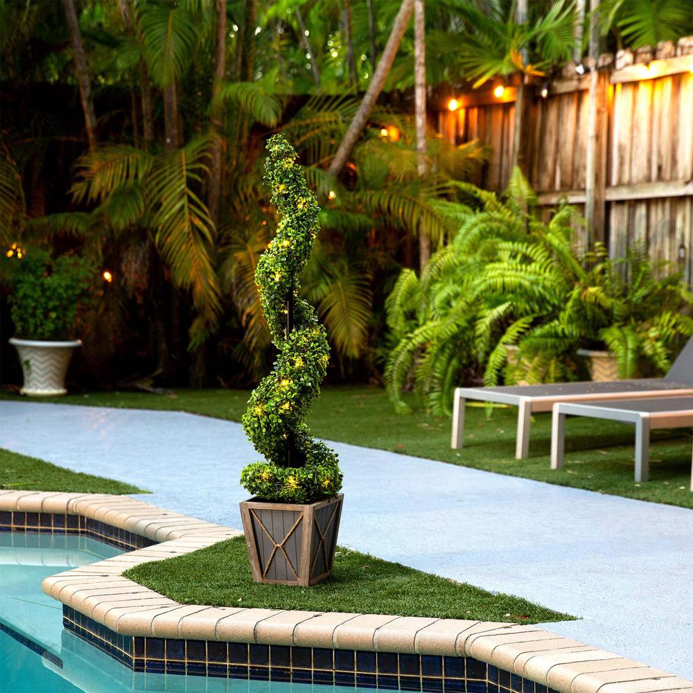 Boxwood Spiral Topiary Tree with LED Lights in Decorative Planter