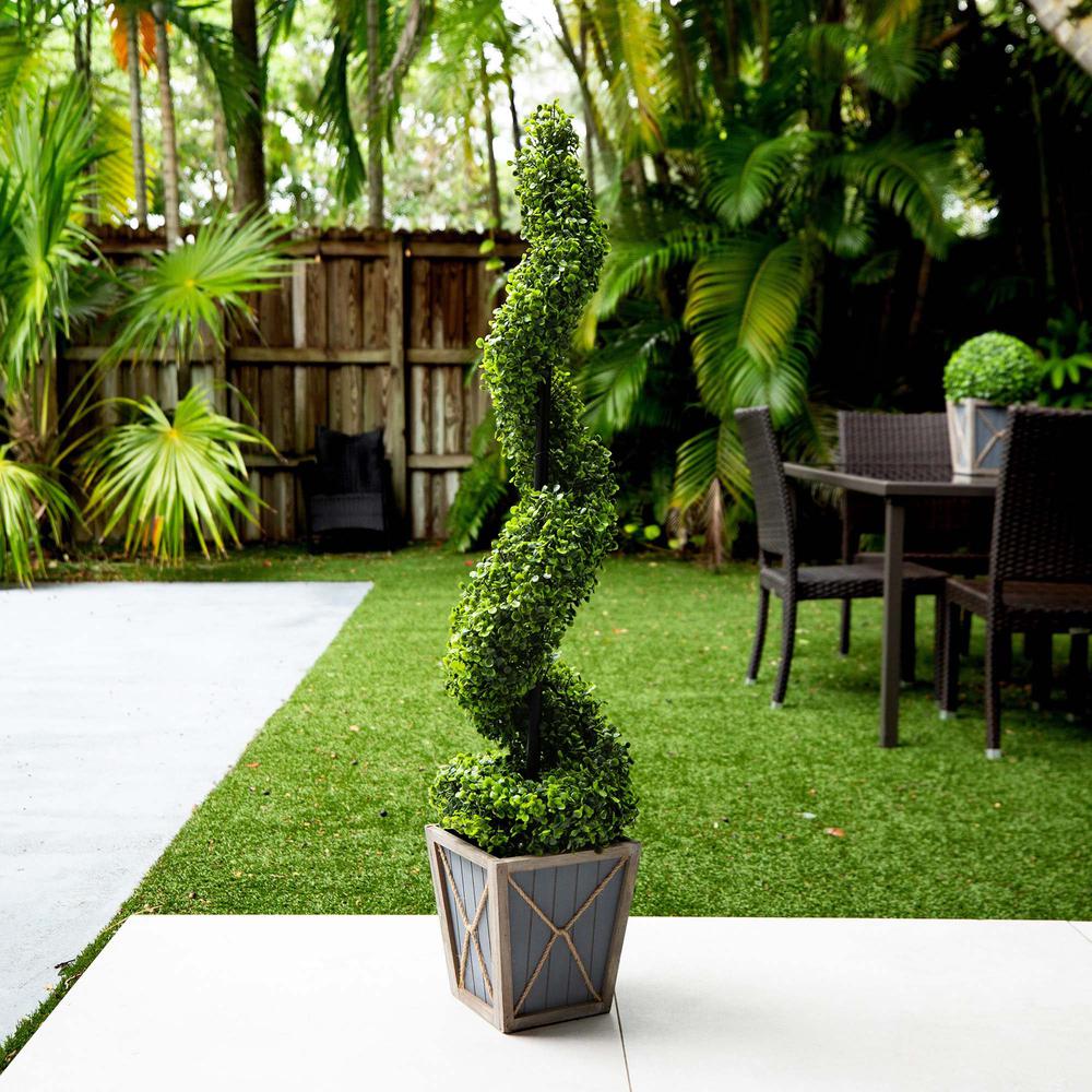 Boxwood Spiral Topiary Tree with LED Lights in Decorative Planter
