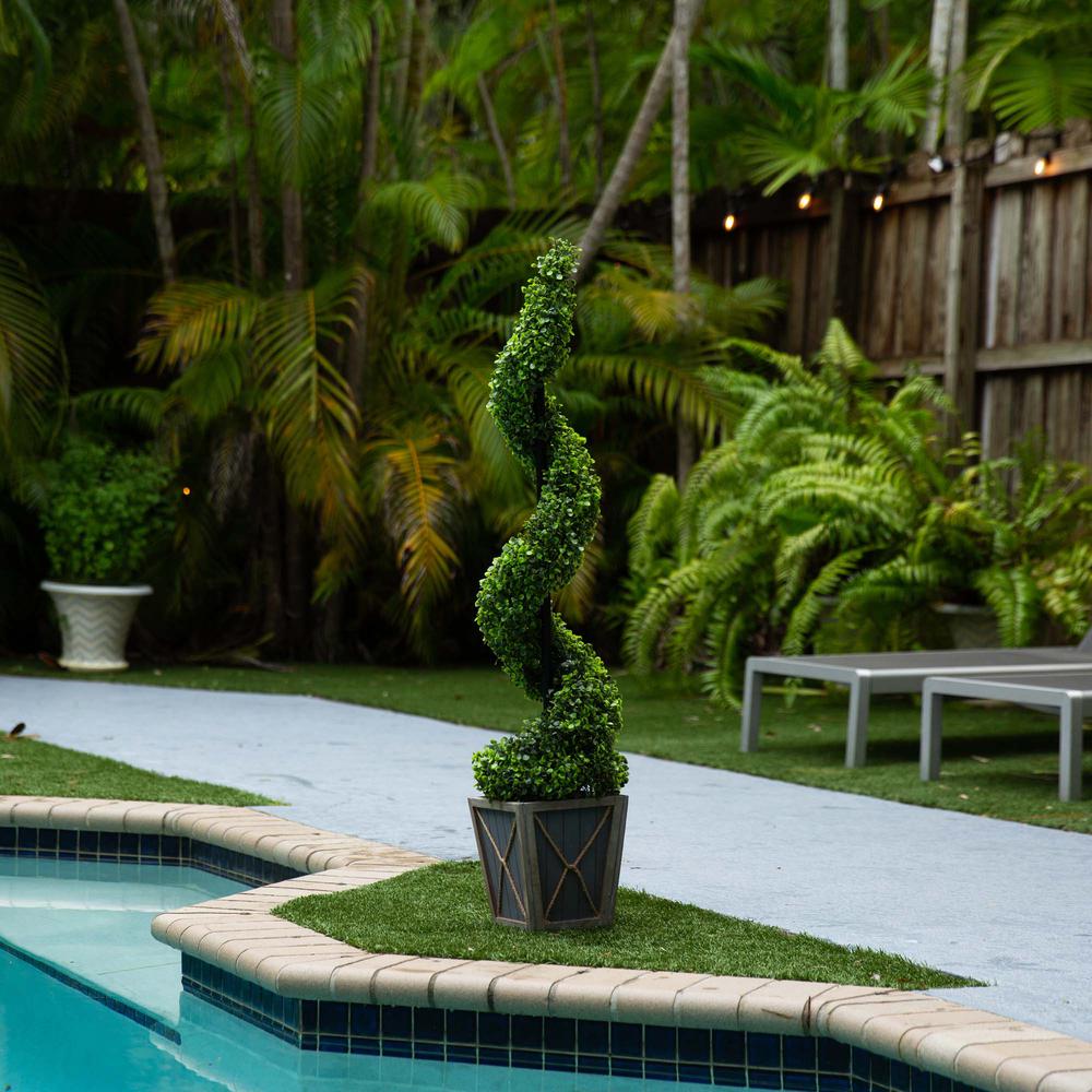 Boxwood Spiral Topiary Tree with LED Lights in Decorative Planter