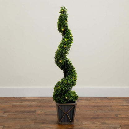 Boxwood Spiral Topiary Tree with LED Lights in Decorative Planter