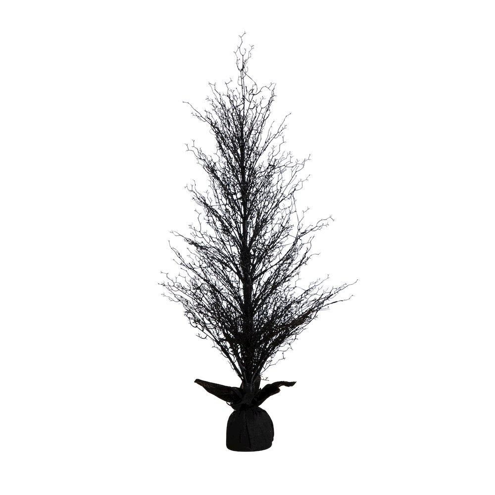 5ft. Pre-Lit Halloween Black Twig Artificial Fall Tree in Burlap Planter