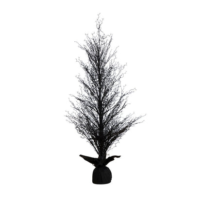5ft. Pre-Lit Halloween Black Twig Artificial Fall Tree in Burlap Planter