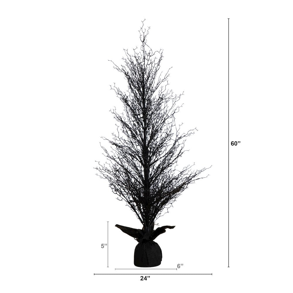 5ft. Pre-Lit Halloween Black Twig Artificial Fall Tree in Burlap Planter