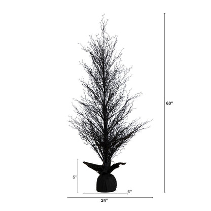 5ft. Pre-Lit Halloween Black Twig Artificial Fall Tree in Burlap Planter