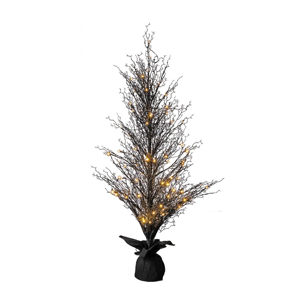 5ft. Pre-Lit Halloween Black Twig Artificial Fall Tree in Burlap Planter