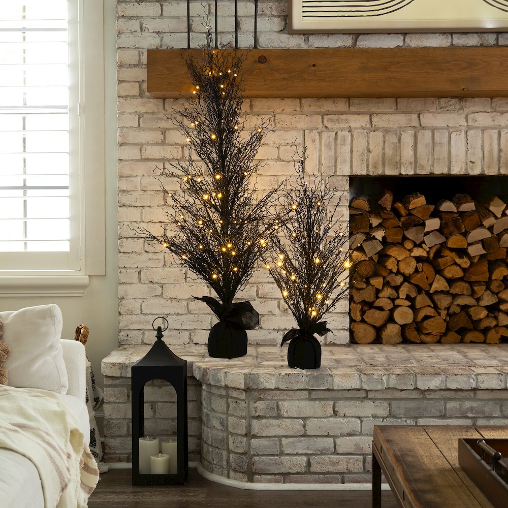 5ft. Pre-Lit Halloween Black Twig Artificial Fall Tree in Burlap Planter
