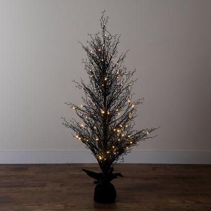 5ft. Pre-Lit Halloween Black Twig Artificial Fall Tree in Burlap Planter