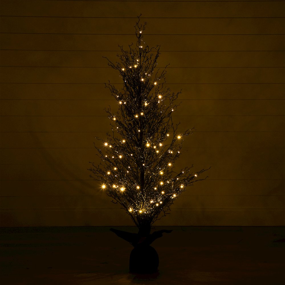 5ft. Pre-Lit Halloween Black Twig Artificial Fall Tree in Burlap Planter