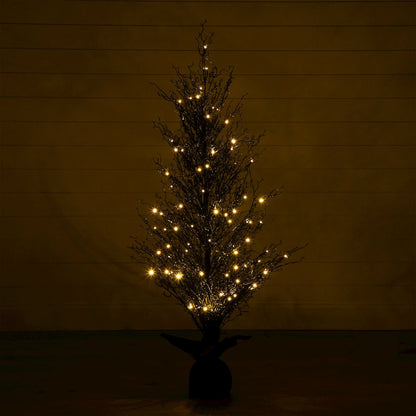 5ft. Pre-Lit Halloween Black Twig Artificial Fall Tree in Burlap Planter