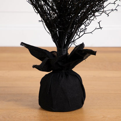 5ft. Pre-Lit Halloween Black Twig Artificial Fall Tree in Burlap Planter