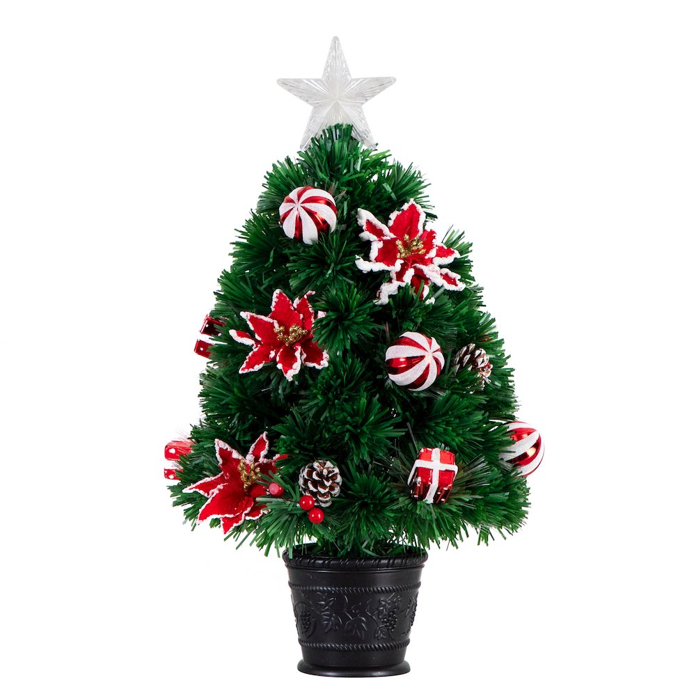 24in. Pre-Lit Fiber Optic Artificial Christmas Tree with Ornaments