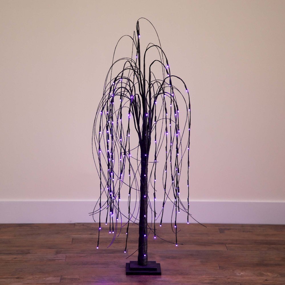 4ft. Pre-Lit Halloween Black Willow Artificial Fall Tree with 120 Orange