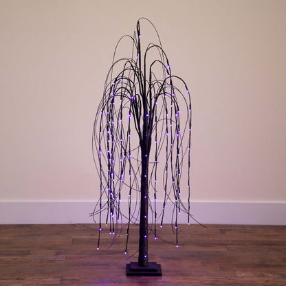 4ft. Pre-Lit Halloween Black Willow Artificial Fall Tree with 120 Orange