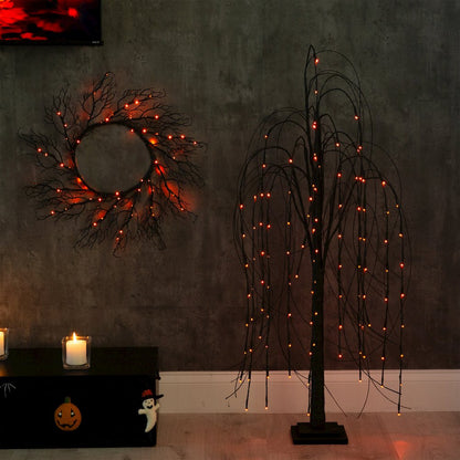 4ft. Pre-Lit Halloween Black Willow Artificial Fall Tree with 120 Orange