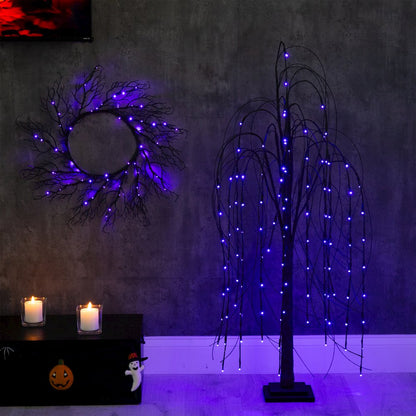 4ft. Pre-Lit Halloween Black Willow Artificial Fall Tree with 120 Orange