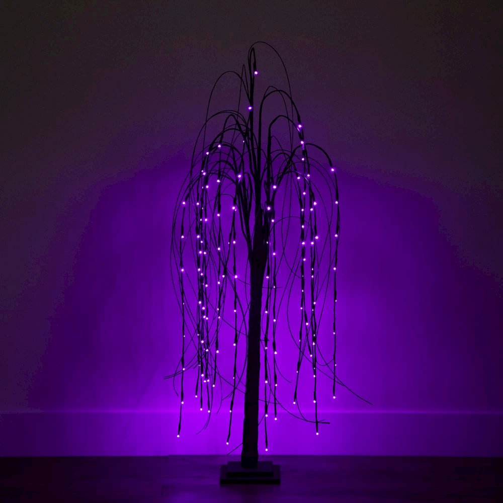 4ft. Pre-Lit Halloween Black Willow Artificial Fall Tree with 120 Orange