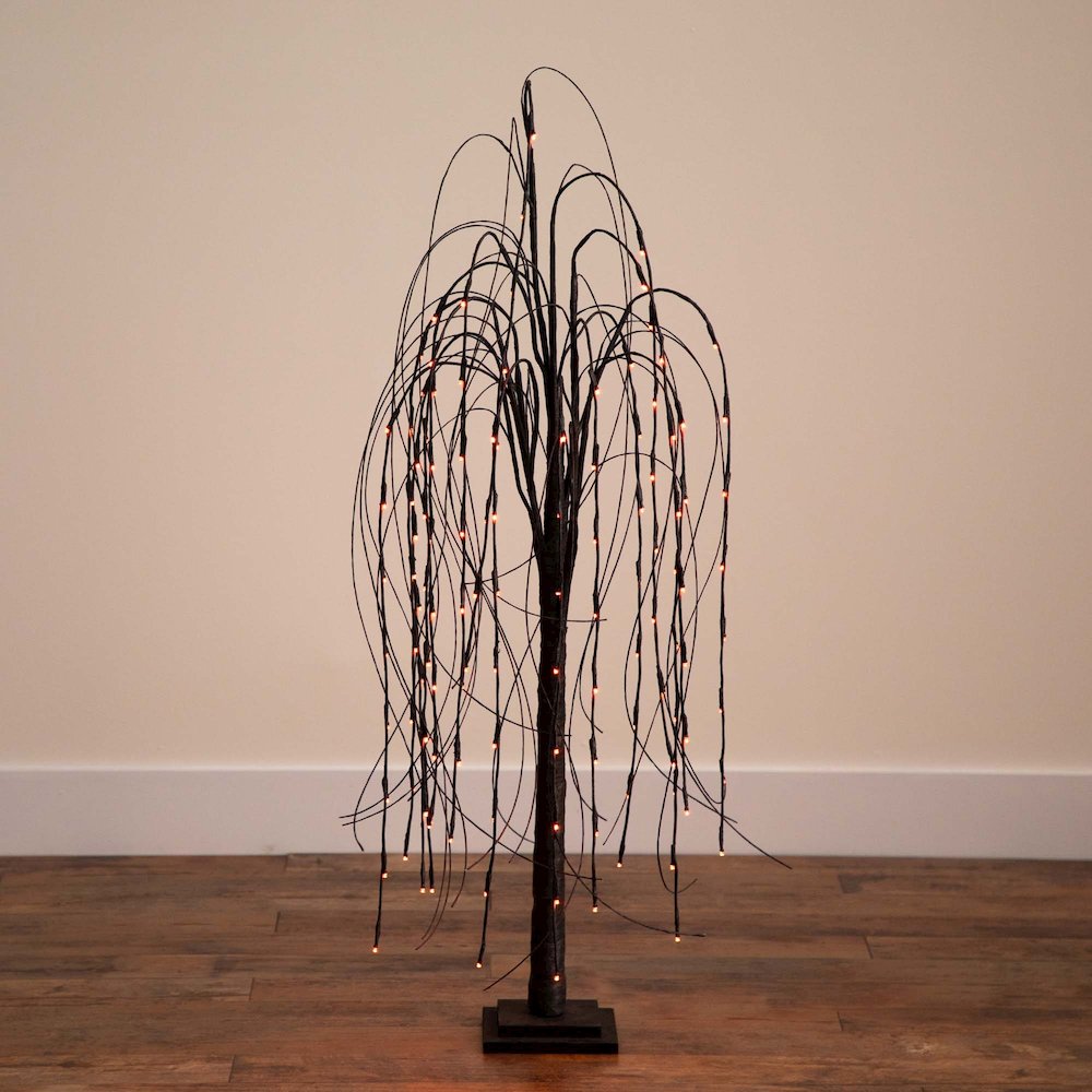 4ft. Pre-Lit Halloween Black Willow Artificial Fall Tree with 120 Orange