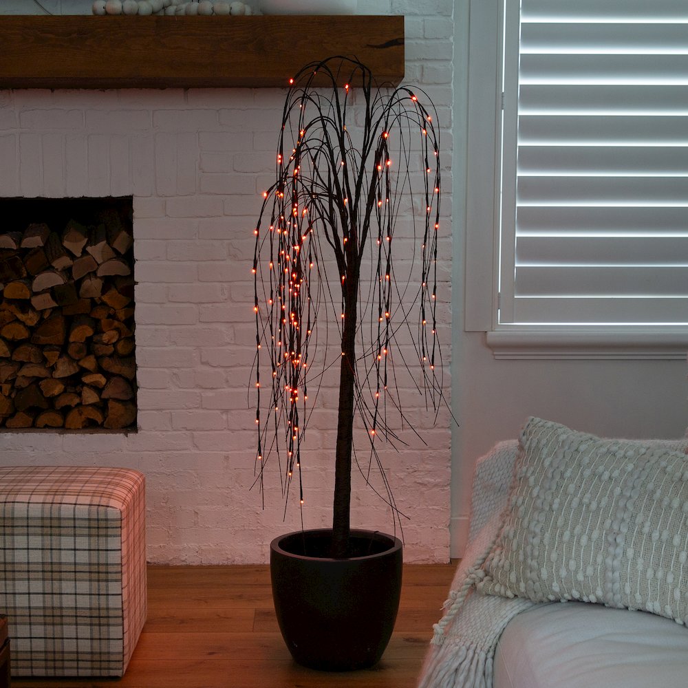 5ft. Pre-Lit Halloween Black Willow Artificial Fall Tree with 144 Orange