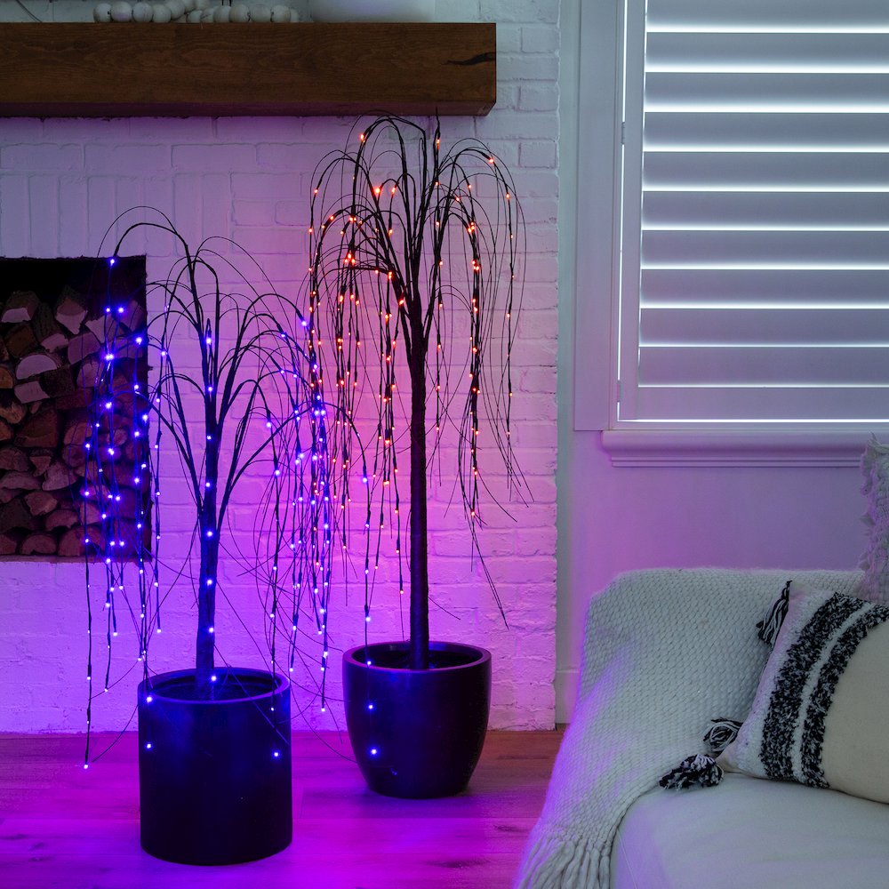 5ft. Pre-Lit Halloween Black Willow Artificial Fall Tree with 144 Orange